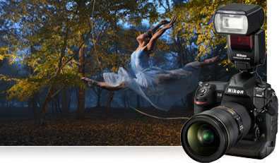 Photo of a ballerina in a forest shot with the D5 and SB-5000 Speedlight