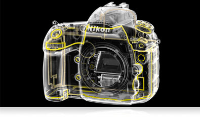 Graphic overlay of weather and dust sealing of the D810 camera body