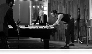 D5500 photo of three people playing pool, shot in B&W, highlighting Picture Controls