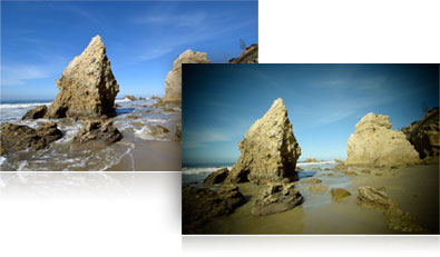 Creative image effects built into the D5300 D5300 photos of the rocky shoreline and the same image using an image effect