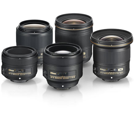 Photos of the five Nikon f/1.8 lens series lenses