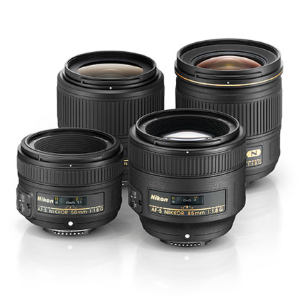 Product shots of the NIKKOR f/1.8 lens collection