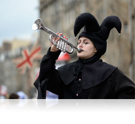 Photo of a trumpeter dressed in costume shot with the Nikon Df