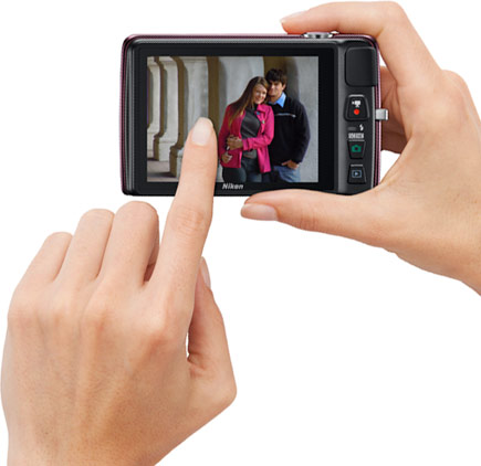 Back view of the COOLPIX S4300 demonstrating its high-resolution 3-inch touch screen.