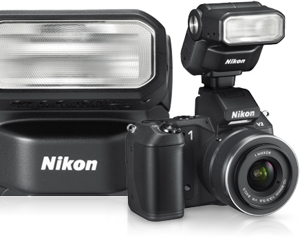 photo of the Nikon 1 V1 and V2 with the Nikon 1 SB-N7 Speedlight
