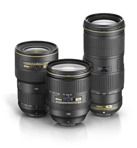 An exceptional Nikon f/4 zoom system group of three f/4 NIKKOR lenses, the 70-200, 24-120mm and 16-35mm lenses