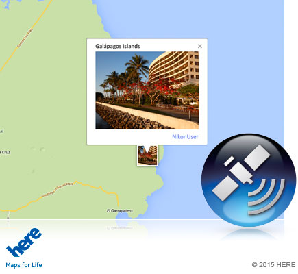 Photo of a hotel inset on a map with the GPS icon inset