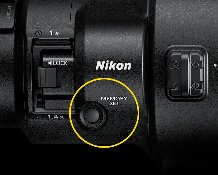 photo of the memory set button of the NIKKOR Z 600mm f/4 TC VR S lens