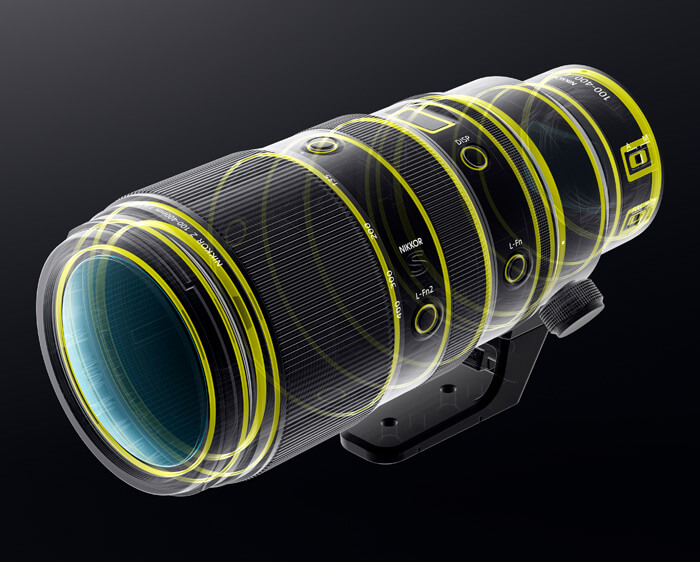 illustration of the NIKKOR Z 100-400mm f/4.5-5.6 VR S lens showing weather sealing