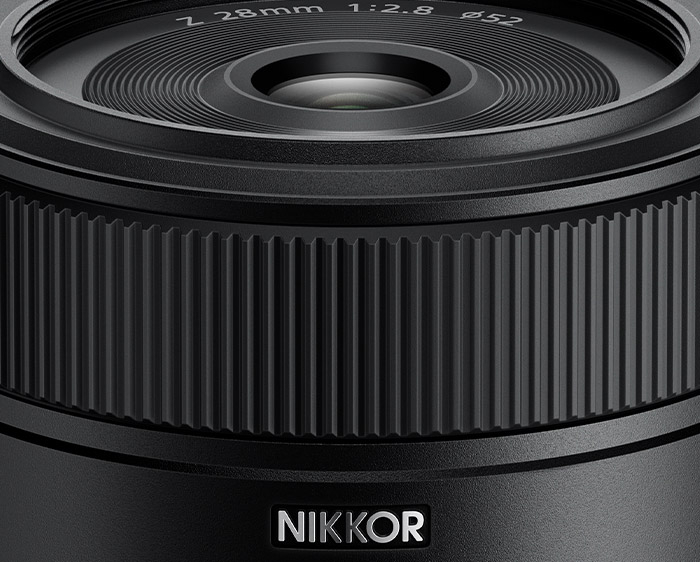 close up photo of the lens barrel of the NIKKOR Z 28mm f/2.8 lens