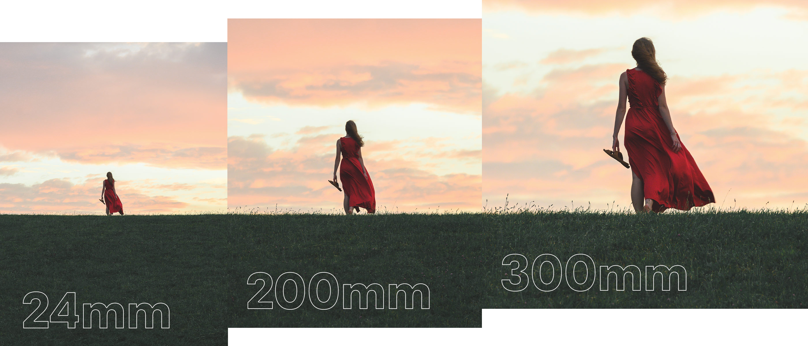 zoom sequence of images of a couple and a large beach hut on the sand