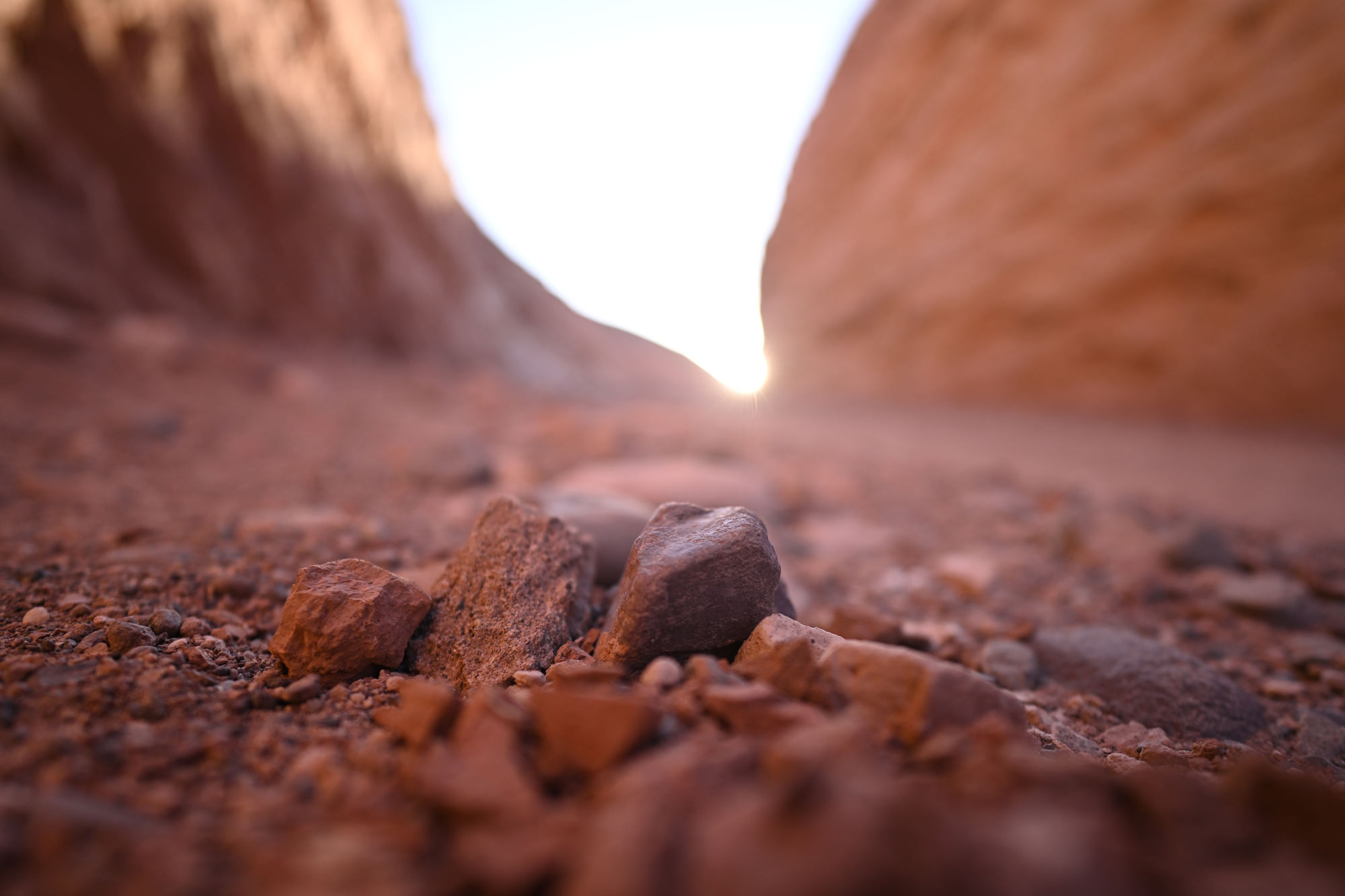 Immagine a bassa profondità di campo di rocce sul fondo del deserto, scattata con il NIKKOR Z 20 mm f/1.8 S