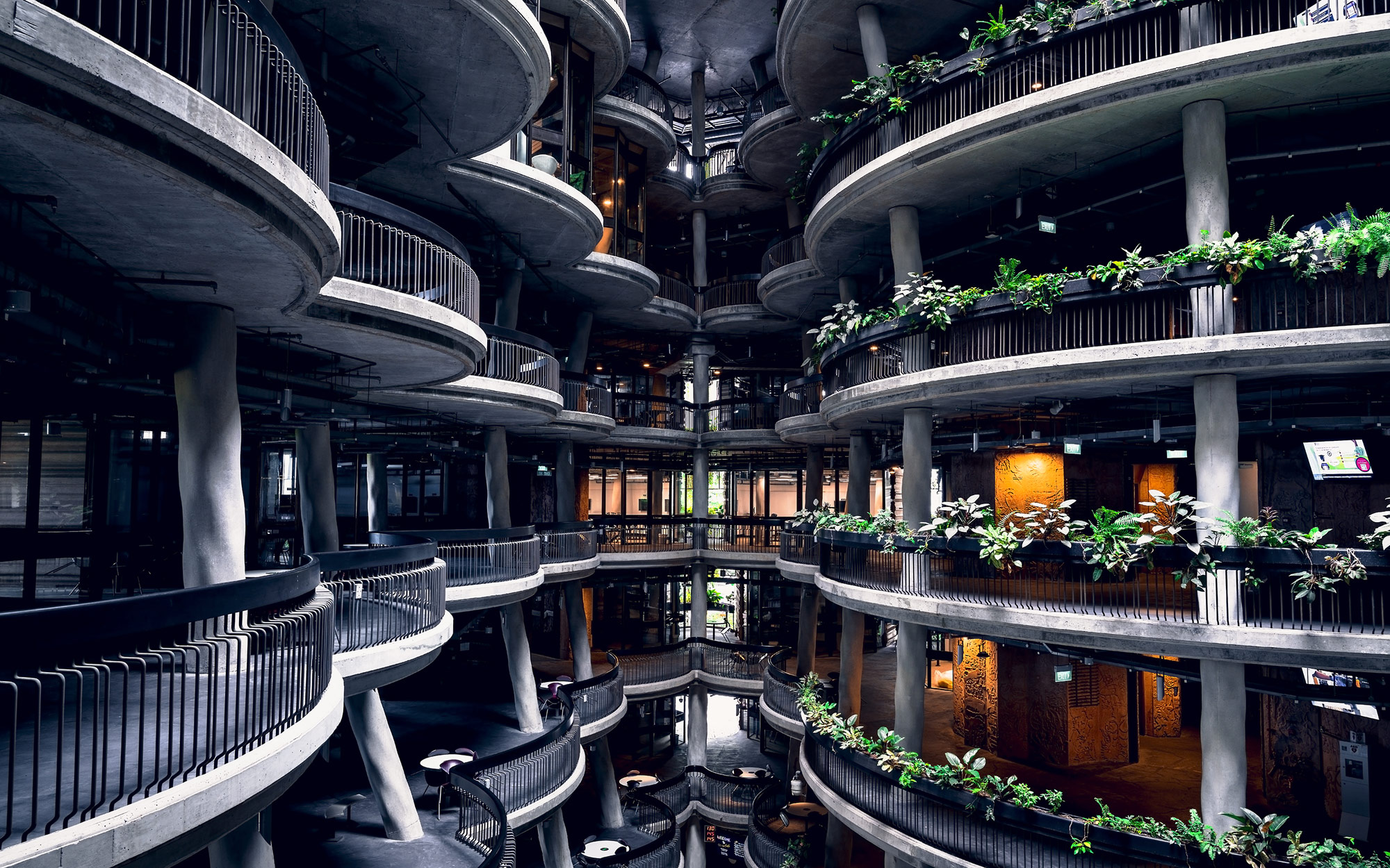 Photo of a hotel's interior balconies taken with the NIKKOR Z 24mm f/1.8 S lens