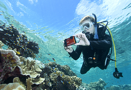 Photos of a SCUBA diver with the W300