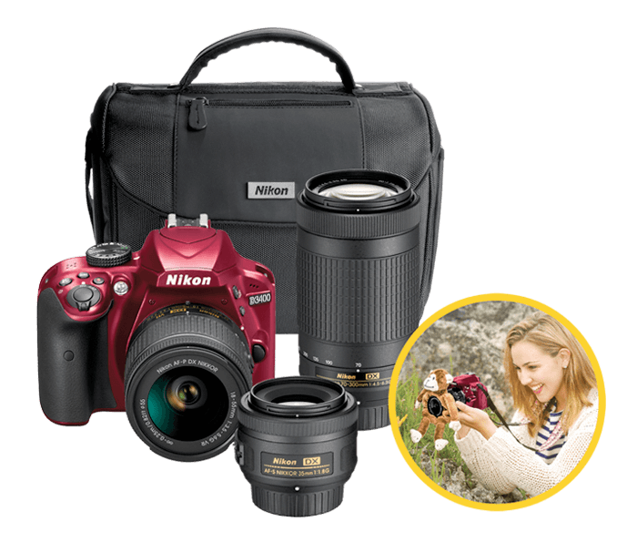 Nikon D3400 Triple Lens Parent's Kit  DSLR and 3 interchangeable lens kit  designed specifically for new parents