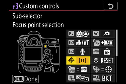 photo of the items available under the custom controls menu of the D6 DSLR