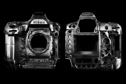 front and back magnesium alloy chassis of the D6 DSLR