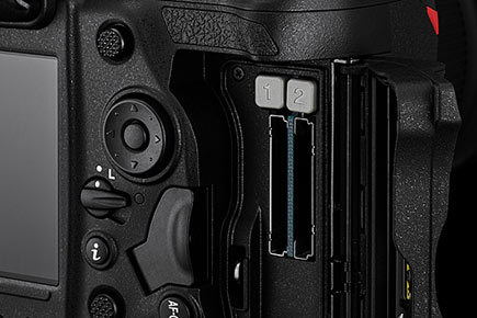 photo of the dual CFexpress/XQD slots of the D6 DSLR